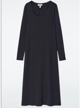 COS SLIM RIBBED-JERSEY MIDI DRESS - Navy